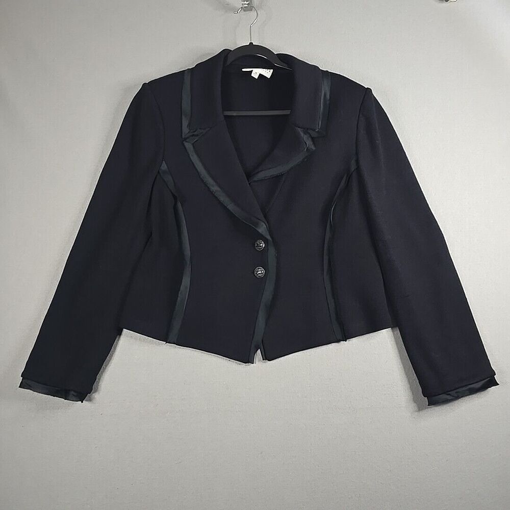 ST. JOHN Collection Blazer Size 14 Jacket Black Santana Knit Ribbon Trim USA